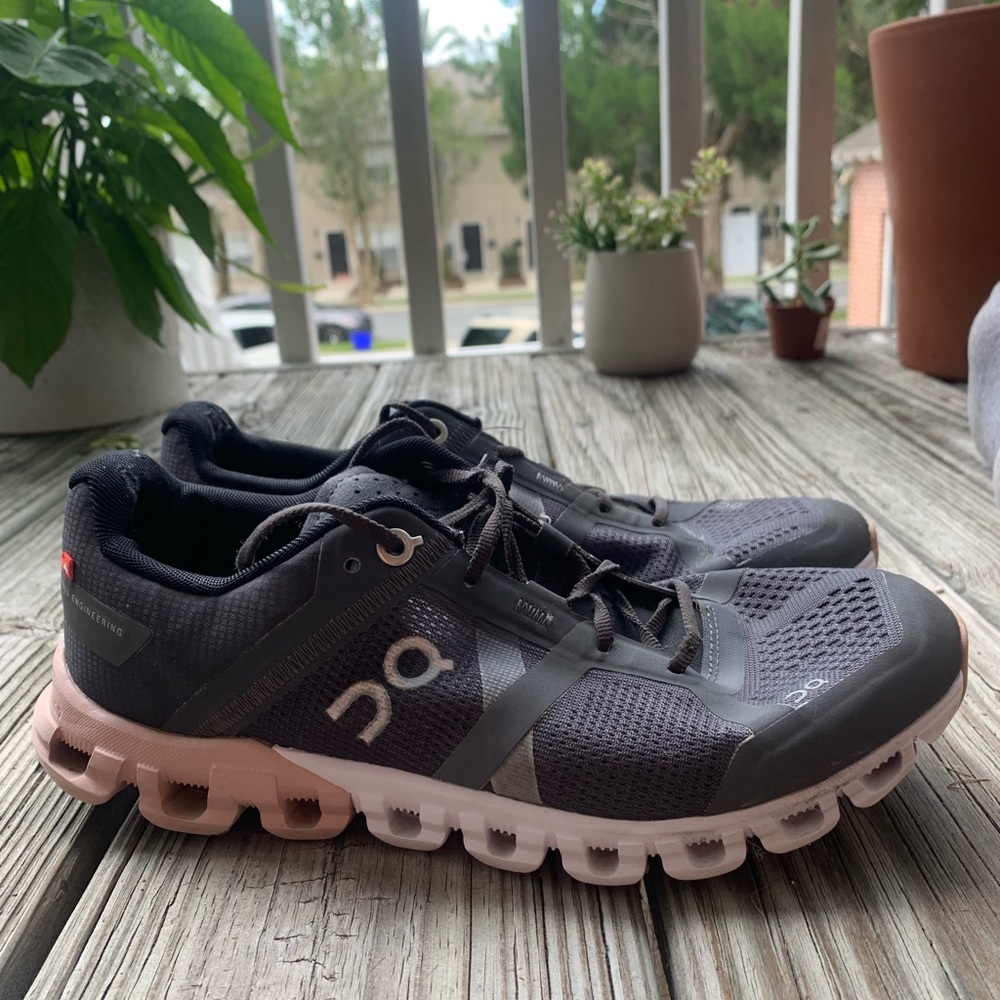 On Cloudflow Rock Rose & Neutral Running Shoes